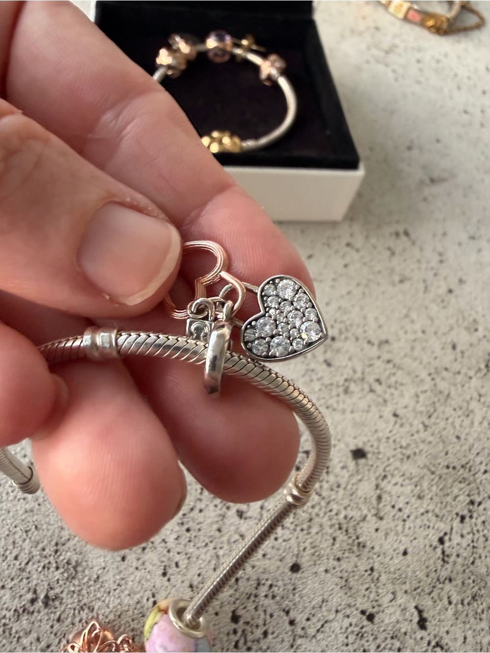 2 Pandora Two-Tone Charm Bracelets with Rose Gold Floral Charms & Gold Bee - Picture 13 of 15